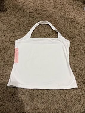 Women’s White Halter Tank Top with Snap Closure